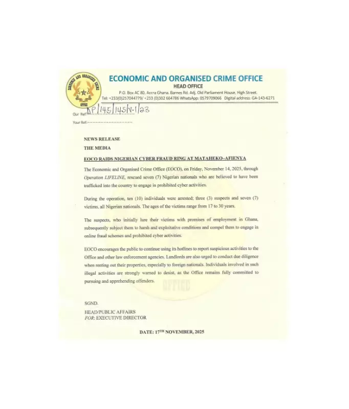 10 Arrested as Ghana Anti-Graft Agency Rescues 7 Trafficked Nigerians