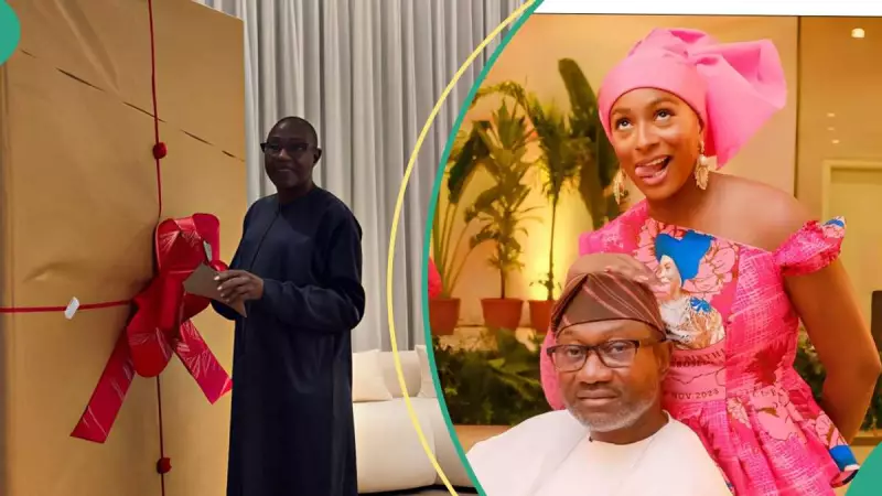 DJ Cuppy Stuns Father Femi Otedola With Giant Statue For His Birthday