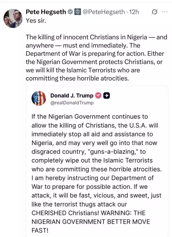 US War Secretary Pete Hegseth Issues Strong Warning: 'Protect Nigerian Christians or We Act Against Islamic Terrorists'
