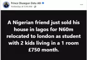 Nigerian Man Sells N60m Lagos House for UK One-Room Flat
