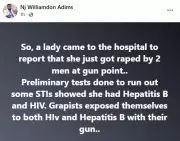 SHOCKING: Two Nigerian Men Face HIV and Hepatitis B Risk After Gunpoint R*pe Ordeal - Doctor Reveals