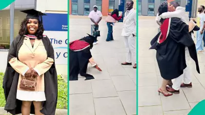 Lady Prostrates in Gratitude as Husband Pays £34,000 for Her UK Master's Degree