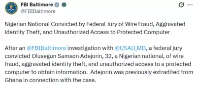 Nigerian Man Convicted in US for $7.5 Million Charity Wire Fraud Scheme