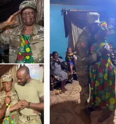 Nigerian Mum's Emotional Reunion with Soldier Son After 7 Years in US Army