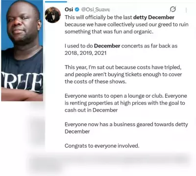 Osi Suave: Rising Costs Threaten Detty December's Future in Nigeria