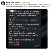Nigerian Lady's Ex-Boyfriend Vows to Marry Her as Second Wife After Secret Wedding
