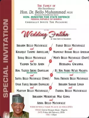 Minister Matawalle's 9 Children to Wed in Same-Day Abuja Ceremony