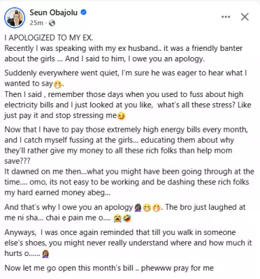 Nigerian Woman in US Apologises to Ex-Husband Over High Electricity Bills