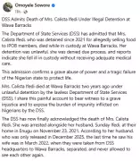 DSS Confirms Death of Calista Ifedi After 4 Years in Illegal Detention