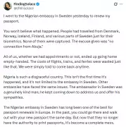 Nigerian Embassy in Sweden Turns Away Citizens Over 'No Connection with Abuja' Issue