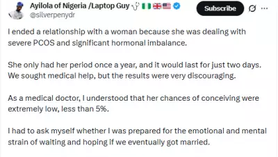 Nigerian Doctor Ends Relationship Over PCOS, Ex-Girlfriend Later Has 3 Children