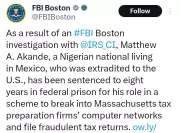 Nigerian Man Sentenced to 8 Years in US for Tax Fraud Cyber Scheme