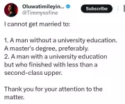 Nigerian Lady Declares Strict Educational Criteria for Marriage Partner