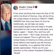 Trump Issues Stark Warning to Iran Over Strait of Hormuz Security