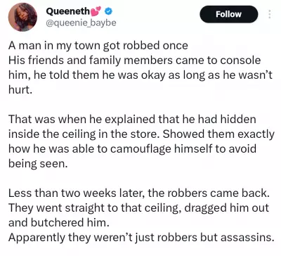 Man Killed After Revealing Ceiling Hideout from Initial Robbery Attack