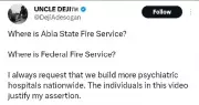 X User Demands Fire Service, Psychiatric Hospitals After Abia Fire Video