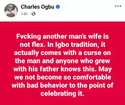 Igbo Tradition: Sleeping with Another Man's Wife Attracts a Curse, Says Writer
