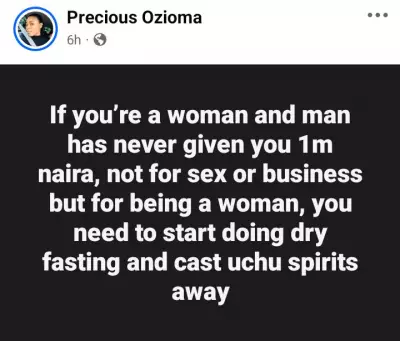 Lady Says Men Should Give Women N1M or Face Dry Fasting