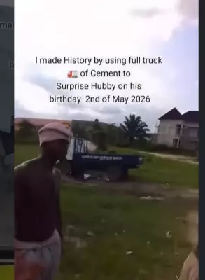 Woman Surprises Husband with Full Truck of Cement for Birthday