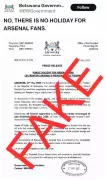 Botswana Government Denies Fake Public Holiday for Arsenal Fans