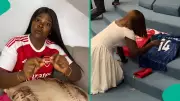 Female Arsenal Fan Takes Club Jerseys to Church to Pray for EPL and UCL Glory