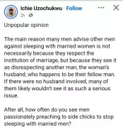 Nigerian Man Reveals Why Men Advise Against Sleeping with Married Women