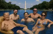 Trump shares AI shirtless image with cabinet at Reflecting Pool