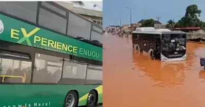 Enugu double-decker bus stranded in floodwater sparks online debate