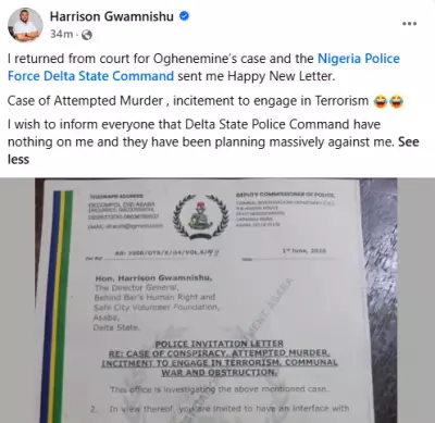 Harrison Gwamnishu Reacts to Police Invitation Over Allegations