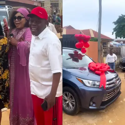 Regina Daniels celebrates as mum gifts dad car on birthday after reunion