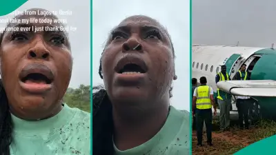 Enugu Air Passenger Weeps as Aircraft Runs Off Runway at Benin Airport