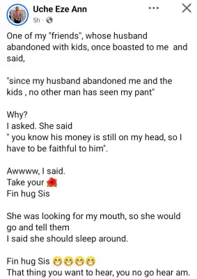 Nigerian Woman Narrates Friend's Boast About Faithfulness to Absent Husband