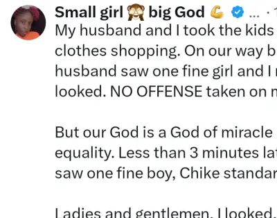 Woman stares at handsome man after husband looks at beautiful woman