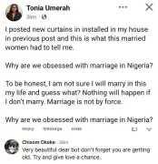 Nigerian Lady Questions Marriage Obsession After Curtain Post