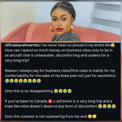Actress Sarah Martins Slams Uncomfortable Business Class Flight to Canada