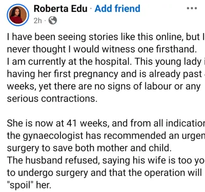 Businesswoman recounts hospital scene as husband rejects CS for wife