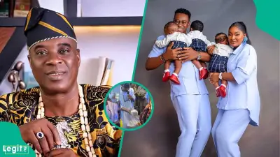 Kwam 1 Gifts Lateef Adedimeji and Mo Bimpe Cash at Triplets' Thanksgiving