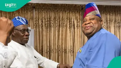 Obasanjo Visits Adeleke After Osun Victory, Dances With Him
