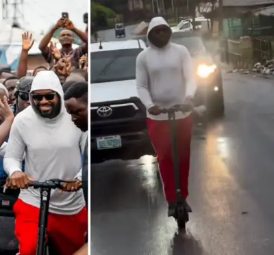 Olu of Warri Rides Scooter Through Warri, Subjects Celebrate