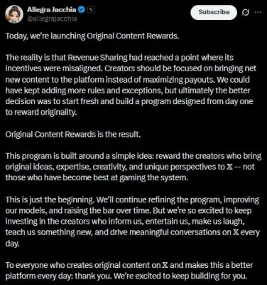 X Ends Revenue Sharing With Users, Launches New Creator Rewards