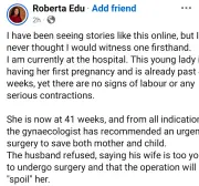 Businesswoman recounts hospital scene as husband rejects CS for wife
