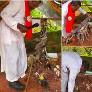 Catholic priest destroys traditional shrine with bare hands