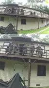 Moment deck collapses beneath officers serving sex offender arrest warrant