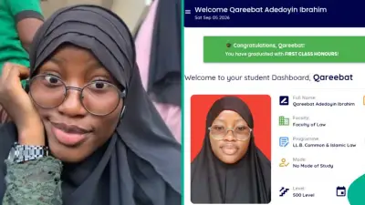 Nigerian Law Graduate Qareebat Adedoyin Ibrahim Celebrates First Class Honours Online